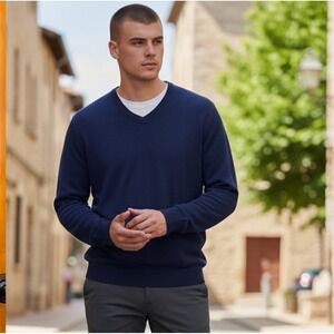 Club Room‎ 100% Fine Cashmere V Neck Sweater Navy Blue Women's XL